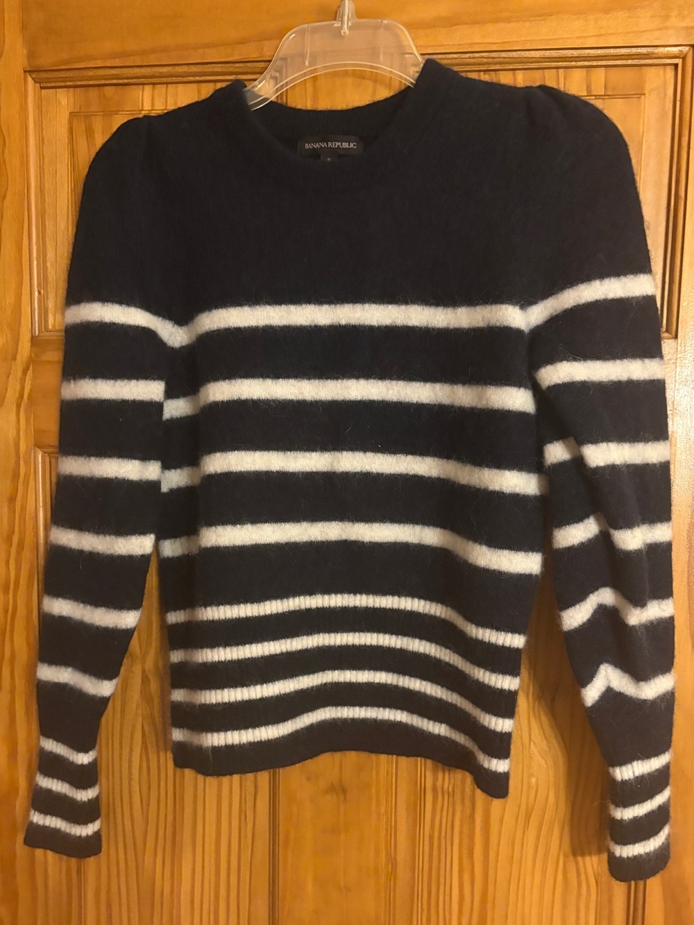 Banana Republic Navy and White Striped Crewneck Sweater